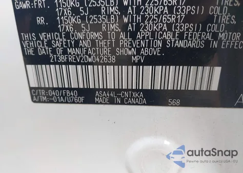 2013 Toyota Rav4 Le z USA, uszkodzony, nr VIN 2T3BFREV2DW042638